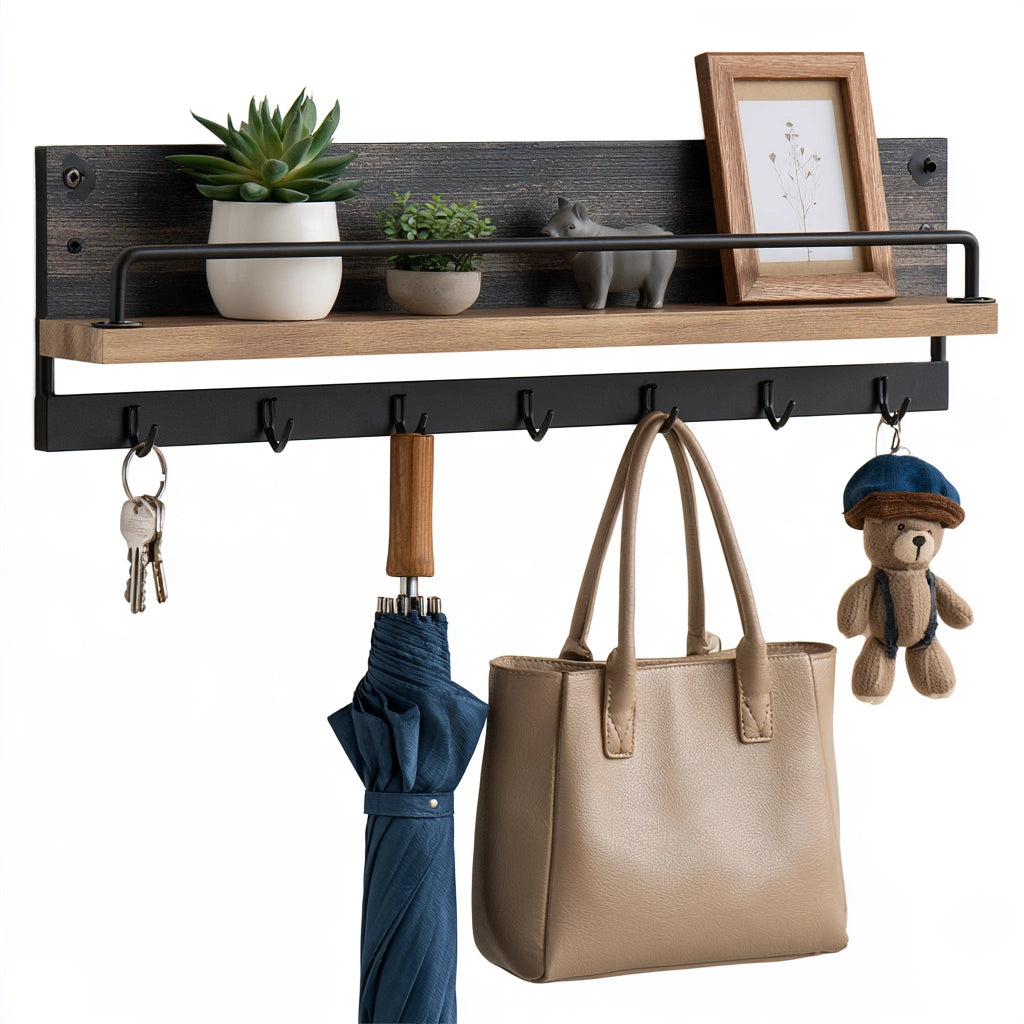 Wall-mounted gray key holder and mail organizer by Galvorexo, featuring a modern design for efficient storage.