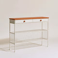 White wooden console table with a metal frame, designed for hallways, by Galvorexo, featuring a sleek modern style.