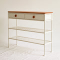 White wooden console table with a metal frame, ideal for hallway decor, crafted by Galvorexo.