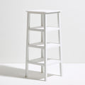 White corner shelving unit from Galvorexo, modern storage rack with multiple open shelves for organizing space.