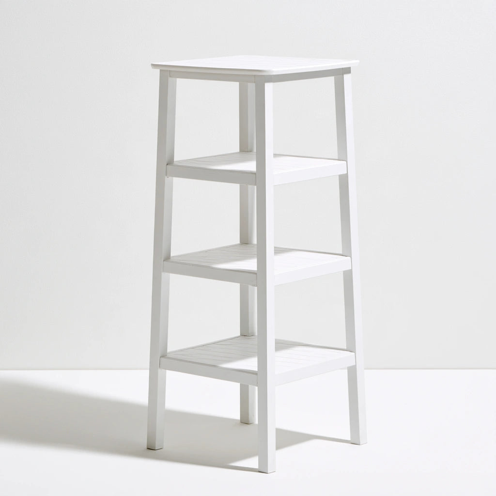 White corner shelving unit from Galvorexo, modern storage rack with multiple open shelves for organizing space.