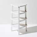White modern corner shelving unit by Galvorexo for stylish storage; sleek design against plain white background.