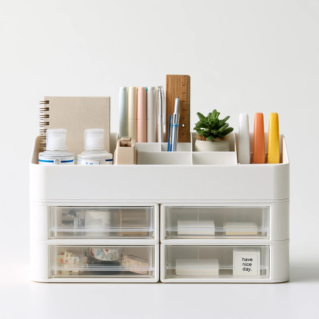 White Galvorexo desk organizer holding stationery items, modern storage solution for office or workspace organization.