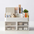 White desk organizer from Galvorexo holding stationery items, modern storage solution for neat workspace organization.