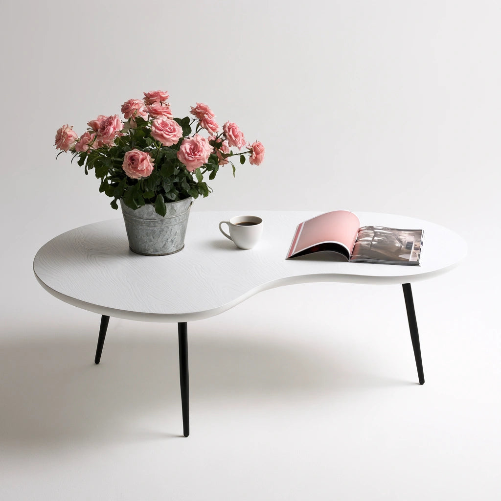 Modern white coffee table with an irregular shape from Galvorexo, featuring a sleek and stylish design for contemporary living spaces.